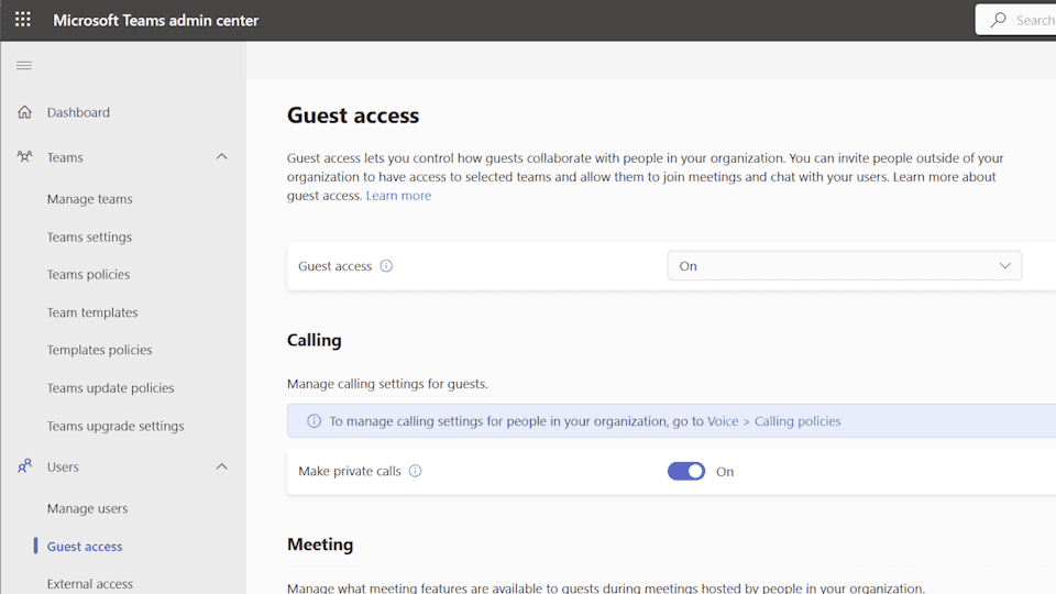 Guest access settings in Teams