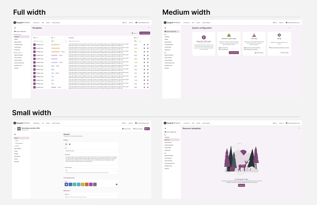 Examples of layouts on large screens