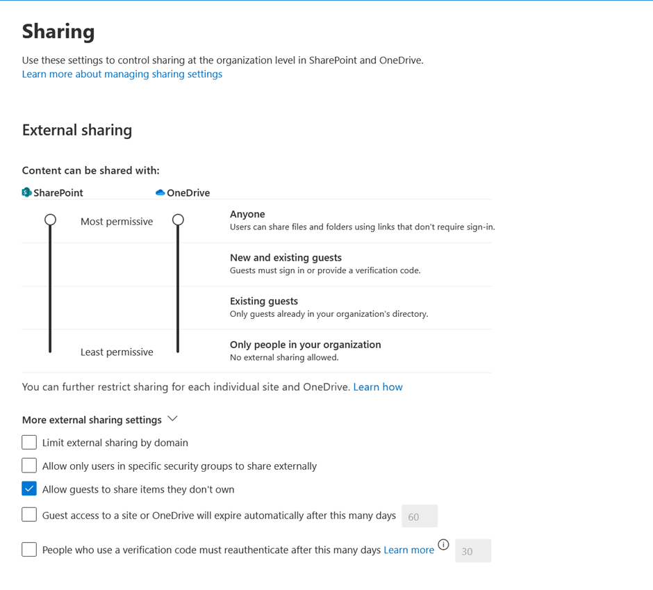 Changing default sharing settings